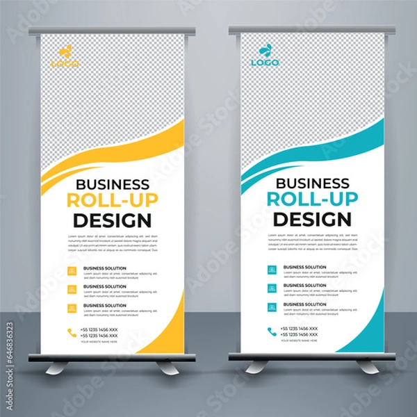 Fototapeta Modern roll up banner template, Standee template, X-banner template, Flag banner. vertical, abstract background, pull up design, modern x-banner, rectangle size.
