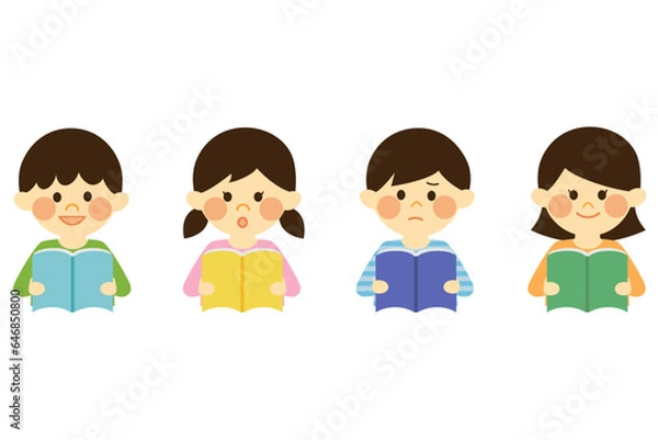 Fototapeta 本を読む子供セット