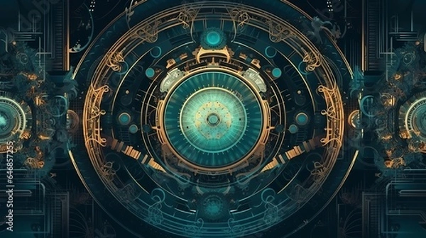 Obraz steampunk, backgrounds, industrial, vintage, retro, gears, machinery, clockwork, Victorian, technology, gears and cogs, mechanical, grunge, steam-powered, fantasy, industrial generative ai