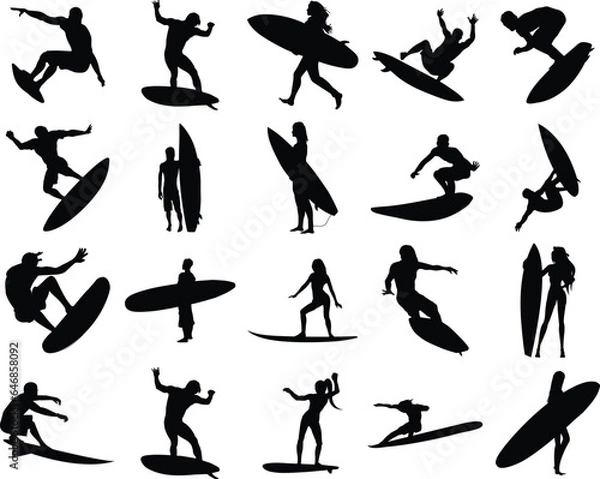 Fototapeta Surfer Silhouette, vector set of Surfing silhouette, surf vector pack