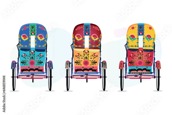 Obraz Colorful rickshaw backside illustration. Bangladeshi Rickshaw art. Tri cycle of Dhaka city. Local vehicle.