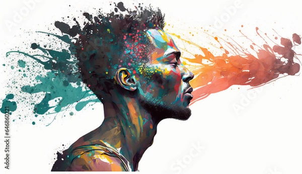 Fototapeta splash watercolor man side view. Generative AI