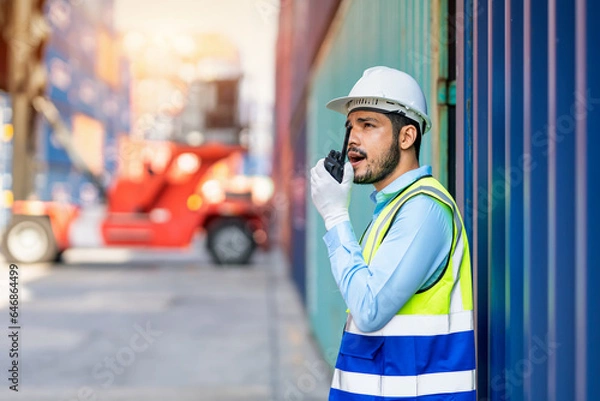 Fototapeta Engineer Stack of Cargo Containers