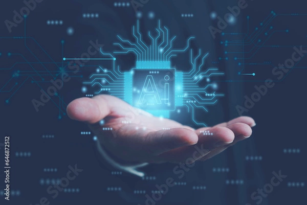 Obraz Artificial Intelligence, Chatbot Chat with AI,man using technology smart robot AI, Ai , businessman using technology Global Internet connect Chatgpt Chat with AI, Futuristic technology transformation.