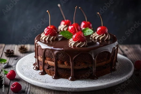 Fototapeta chocolate cake with cherries