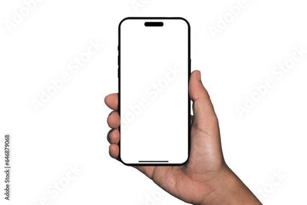 Fototapeta Smartphone similar to iphone 15 with blank white screen for Infographic Global Business Marketing Plan, mockup model similar to iPhone 16 isolated Background of digital investment economy