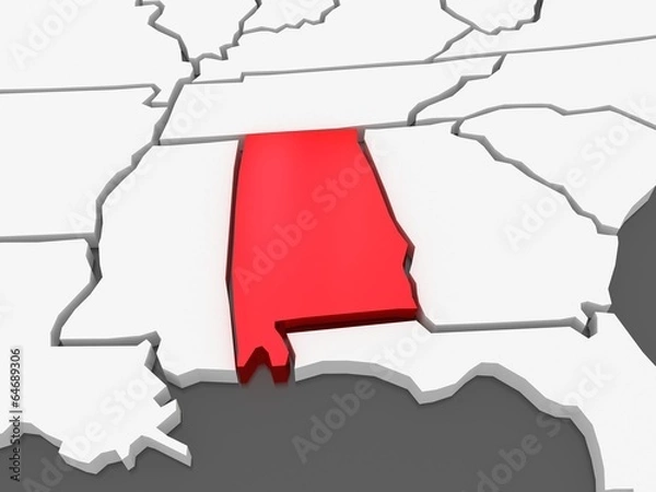 Obraz Three-dimensional map of Alabama. USA.