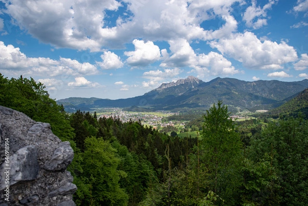Obraz View over the Lech valley and the community of Reute on a sunny day, Austria