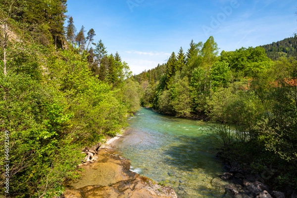 Obraz View over the river Archbach at the exit of Stuibenfalls, Reutte, Austria, on  a sunny day