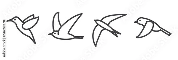 Fototapeta Flying Bird icons, thin line style pictograms, Birds logo, Birds icon concept drawing icon line in modern style. Vector illustration for your web mobile logo app  design UI