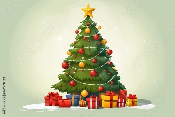 Obraz painted Christmas tree is decorated with Christmas tree decorations