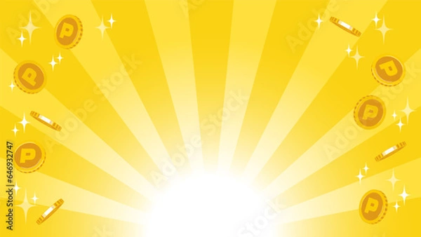 Obraz 放射状の集中線にポイントのコインが飛ぶベクターイラスト。バナーやサムネイルの背景に。