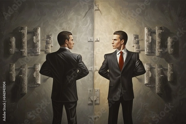 Fototapeta the intriguing phenomenon of doppelgangers, where the same person appears twice. Explore various examples and theories of the doppelganger phenomenon. Generative AI