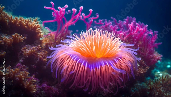 Obraz Colorful anemone on the coral reef. Underwater world. 