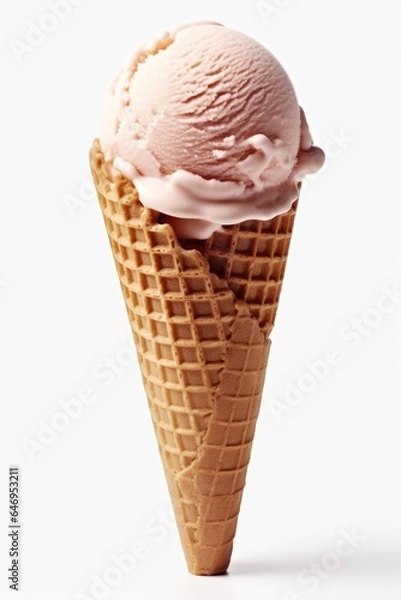 Fototapeta A waffle cone with a scoop of ice cream in it. Fictional image.