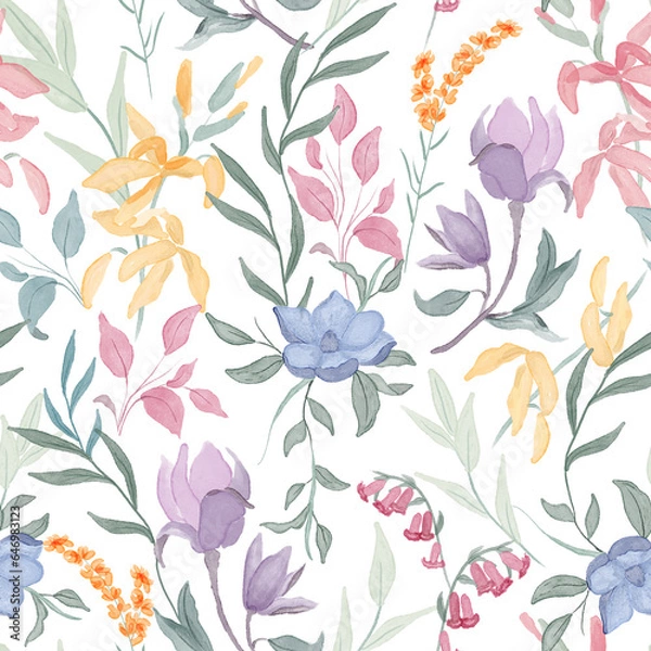 Obraz Floral watercolor pattern seamless. Watercolour flowers