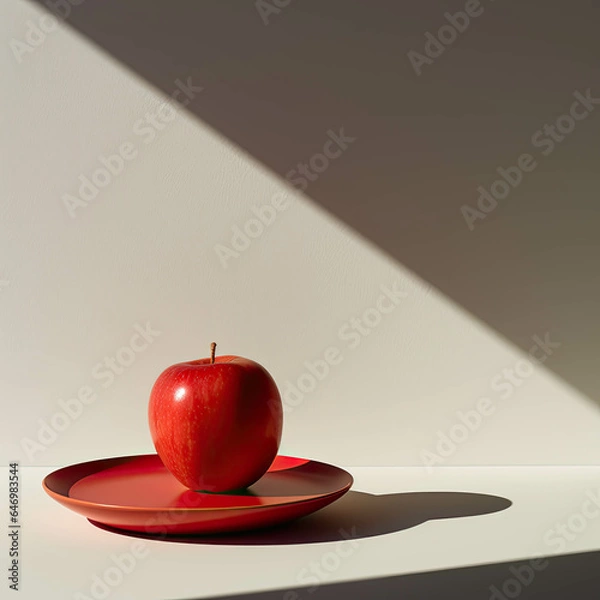Obraz Red apple on red plate minimalist illustration