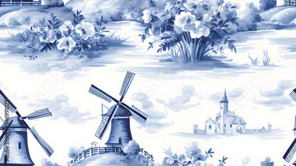 Fototapeta Seamless Tile, Delft Pattern, Design, Repeating Pattern - Generative AI