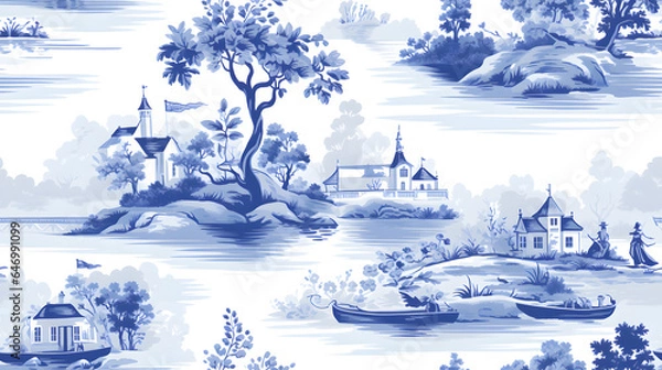 Fototapeta Seamless Tile, Delft Pattern, Design, Repeating Pattern - Generative AI