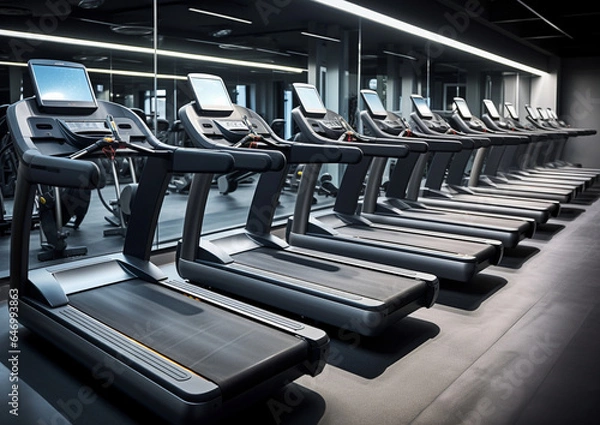Obraz Low impact treadmills at the gym photography high quality