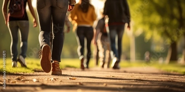 Fototapeta Group of people walking in park. Generative AI