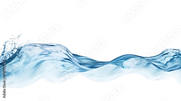 Fototapeta Water wave isolated on a white background. Blue water wave and bubbles for drinking water purification.