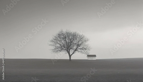 Fototapeta Funeral home ethereal landscape in minimalistic style
