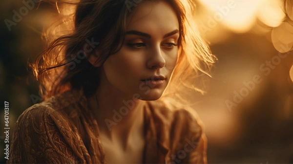 Fototapeta portrait of a woman during golden hour