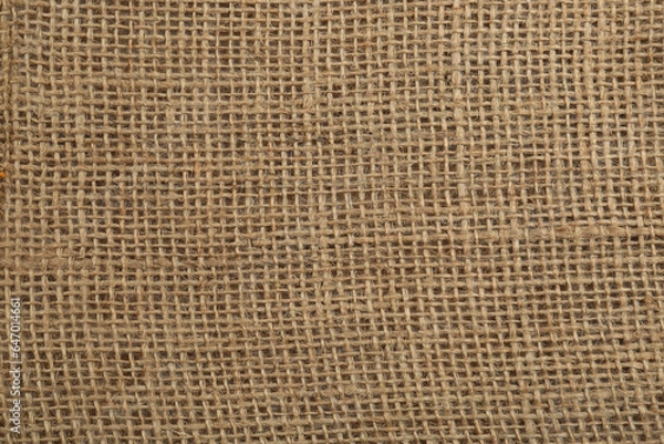 Fototapeta Texture of burlap fabric as background, top view