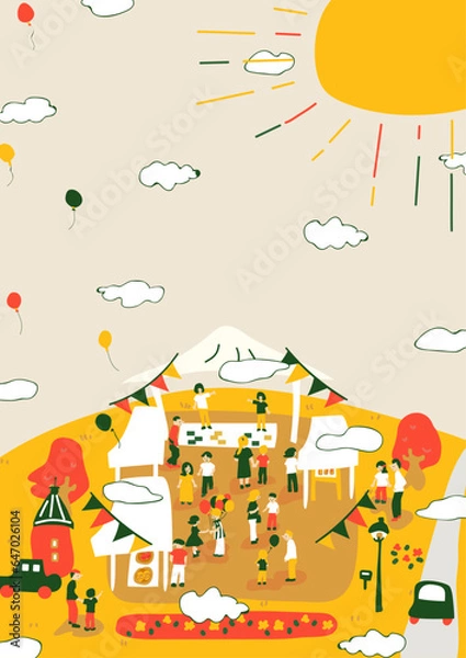 Obraz 雲がもくもくの秋色のイベント会場の縦向き