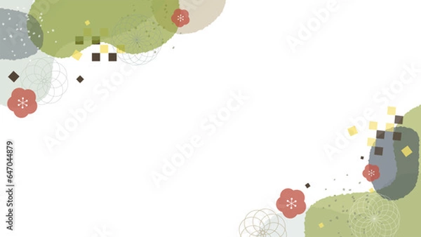 Fototapeta 年賀状にぴったりな緑色の和風のフレームベクター素材