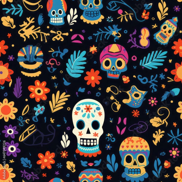 Fototapeta Day of the Dead, Dia De Muertos, Halloween Seamless Patterns