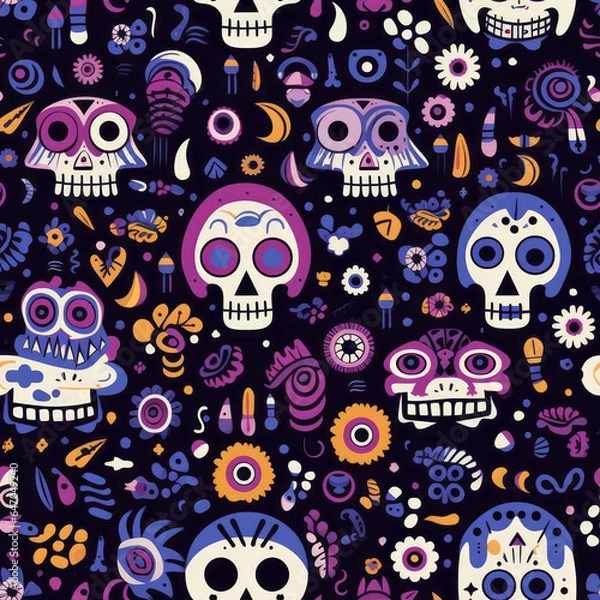 Fototapeta Day of the Dead, Dia De Muertos, Halloween Seamless Patterns