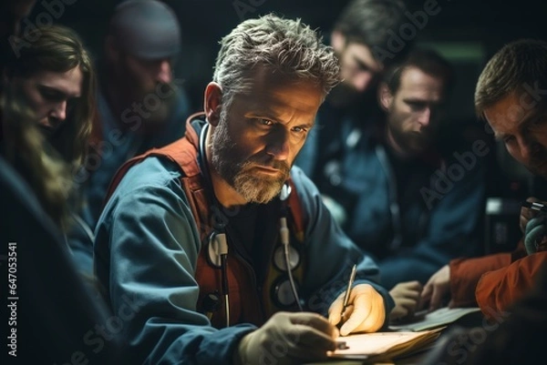 Fototapeta Doctor leading a team during a medical emergency, making critical decisions, Generative AI 
