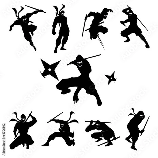 Obraz Ninja Shadow sylwetka Vector sylwetka