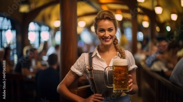 Obraz Serving Smiles: A Waitress's Grace with Beer at Oktoberfest