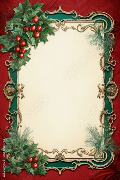 Obraz christmas frame with holly and berries