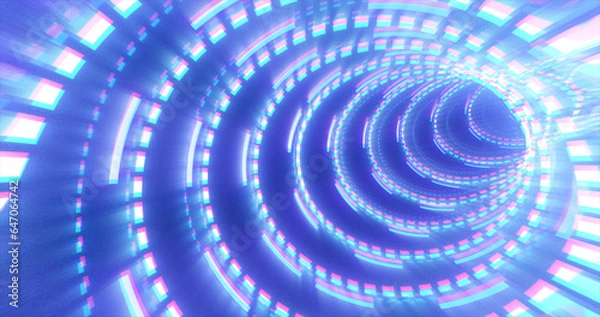 Fototapeta Abstract futuristic blue hi-tech tunnel from energy circles and magic lines background
