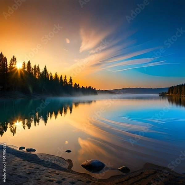 Obraz sunset over the lake