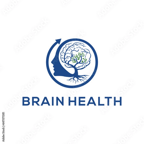 Obraz human head.brain shaped tree with leaves. represents brain development, intelligence. vector logo
