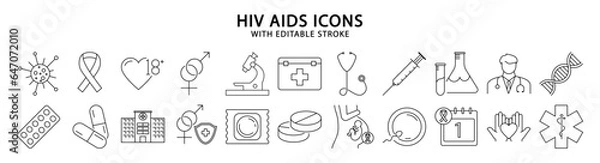 Fototapeta HIV AIDS icons. Set icon about HIV AIDS. HIV AIDS line icons. Vector illustration. Editable stroke.
