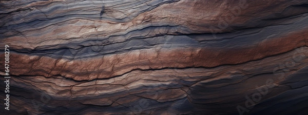 Obraz detailed close-up of a rugged rock formation, stone texture, rock formation, natural cliff pattern, rough wallpaper, brown and gray, panorama, AI 