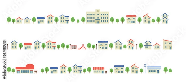 Fototapeta 夏の街並みのイラストセット