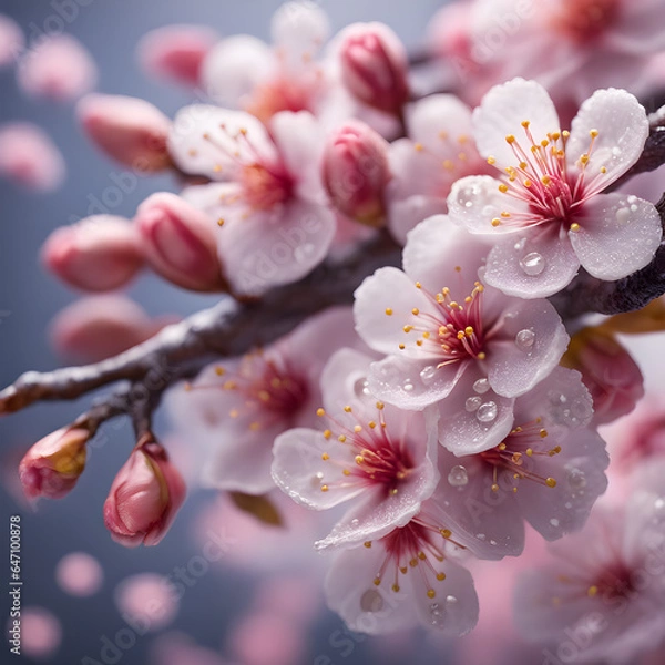 Fototapeta Beautiful pink cherry blossoms bloomed on the branches.