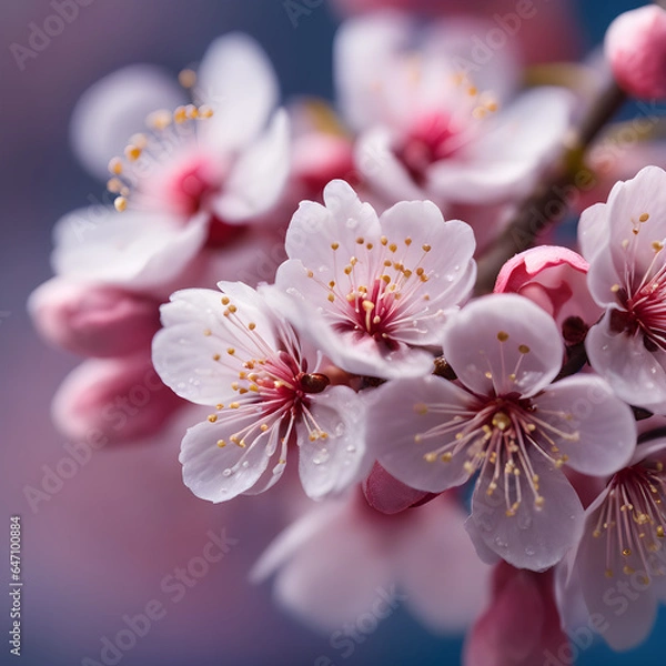 Obraz Beautiful pink cherry blossoms bloomed on the branches.