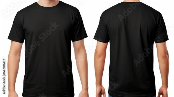 Fototapeta A man is wearing a black t-shirt with half sleeves, both on the front and back sides.