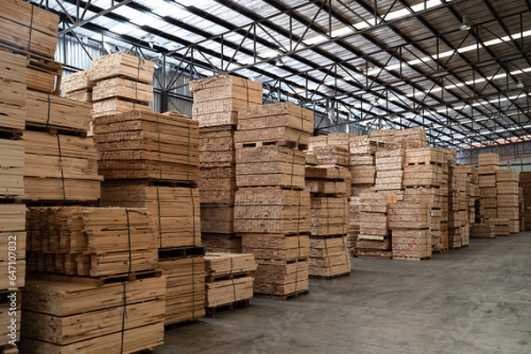 Fototapeta Timber stock in wood factory 