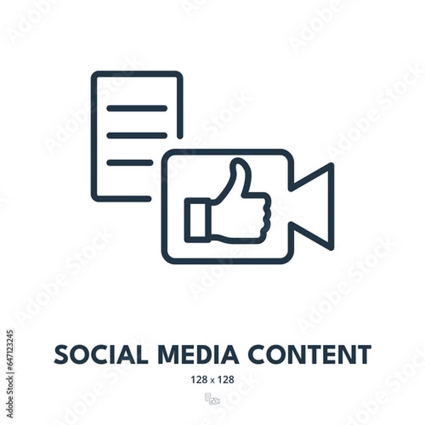 Obraz Social Media Content Icon. Marketing, Video, Content. Editable Stroke. Simple Vector Icon