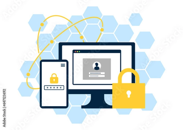 Fototapeta 2要素認証(2段階認証)のコンセプトイラスト, セキュリティ管理, パスワードの認証画面.