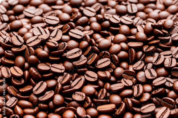 Fototapeta コーヒー豆が敷き詰められた背景。画像生成AI。
